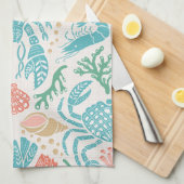 ロブスターデザイン |甲殻類コアプリント キッチンタオル (四つ折り)