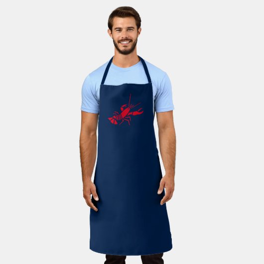 ロブスターネイビーブルーとレッドグリルbbqシェフ エプロン (着用した状態)