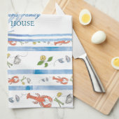 ロブスターネームモノグラム航海のビーチレンタルハウス キッチンタオル (四つ折り)