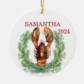 ロブスターパーソナライズされたクリスマスウォーターリース セラミックオーナメント (正面)
