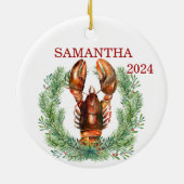 ロブスターパーソナライズされたクリスマスウォーターリース セラミックオーナメント (裏面)