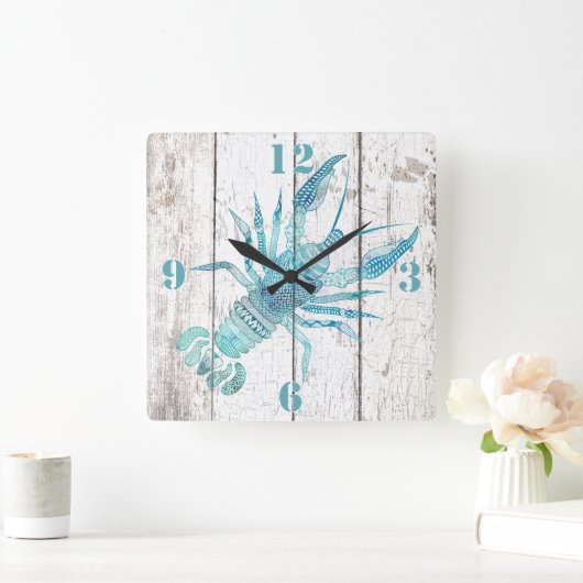 ロブスタービーチハウスウッドルックウォールクロック スクエア壁時計 (ホーム)