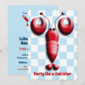 ロブスターフェストロブスターベイクキュートレッドロブスターハート 招待状 (正面/裏面)