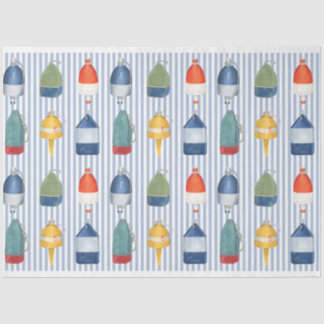 ロブスターブイの青いデコペストライプー紙 薄葉紙