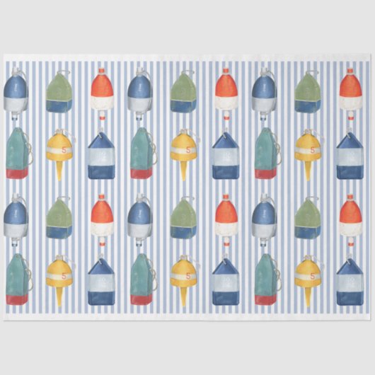 ロブスターブイの青いデコペストライプー紙 薄葉紙 (正面)