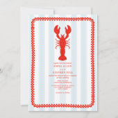 ロブスターブルーストライプチェッカ航海のボ結婚ード 招待状 (正面)