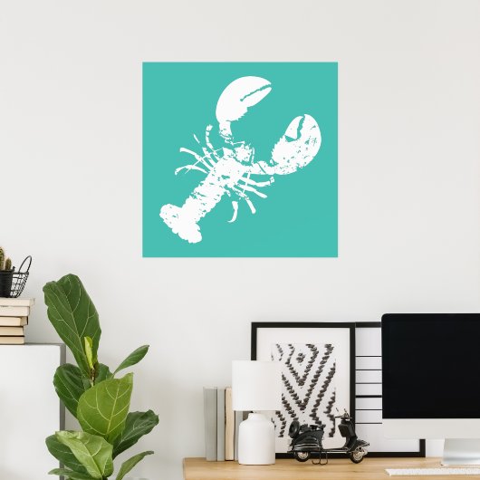 ロブスタープリントルッ動揺してクティール（緑がかった色）ブルーシーフード ポスター (ホームオフィス)