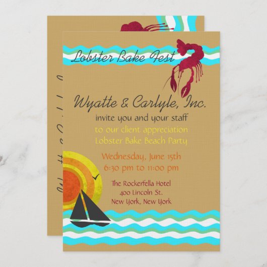 ロブスターベイクビーチパーティの招待状 招待状 (正面/裏面)