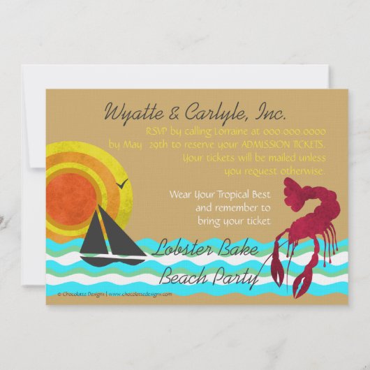 ロブスターベイクビーチパーティの招待状 招待状 (裏面)