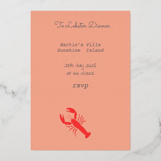 ロブスターベーク – レトロタイポグラフィフォイル招待状 箔招待状 (裏面)
