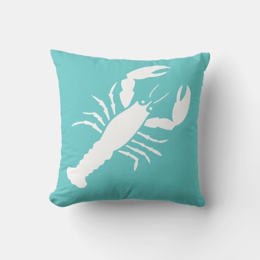 ロブスターホワイトオンティール（緑がかった色）ブルー枕 クッション (正面)
