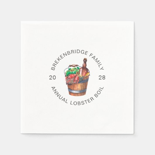 ロブスターボイルアニュアルファミリーサマーパーティー紙 スタンダードカクテルナプキン (正面)