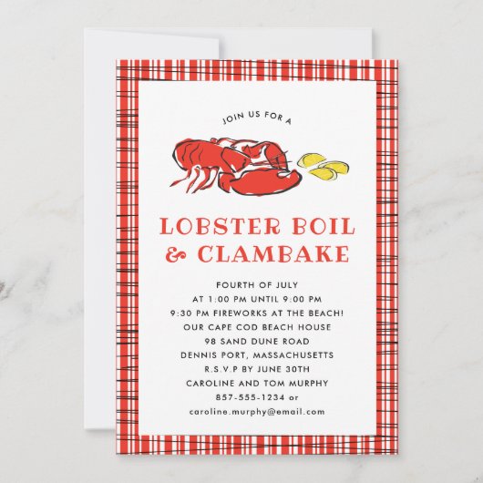 ロブスターボイルクランベイサマーパーティークックアウト 招待状 (正面)