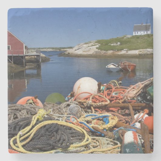 ロブスターポット、ブイ及び波止場のロープ ストーンコースター (正面)