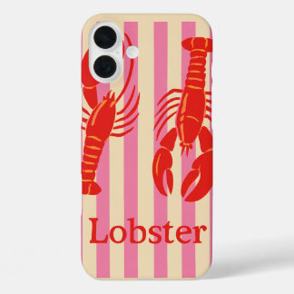 ロブスターポップ・アートのはっきりした甲殻類のキャンディストライプー iPhone 16 PLUSケース