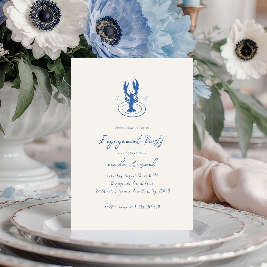 ロブスターモノグラム婚約パーティ 招待状