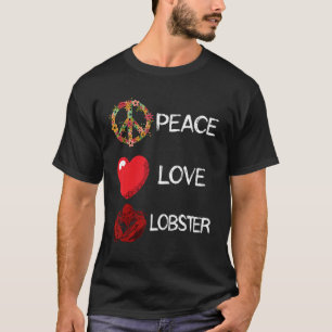ロブスターラブピースハートレッドロブスターシーフードクロフ Tシャツ