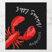 ロブスターレッドブラックハッピーサマーネーム ワインラベル (シングルラベル)