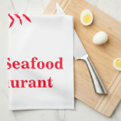 ロブスターレッドホワイトジョジョの魚介レストラン キッチンタオル (四つ折り)