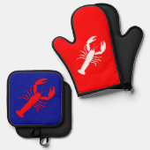 ロブスターレッドホワイト&ブルー7月4日4日 鍋つかみ&鍋敷きセット (正面/裏面)