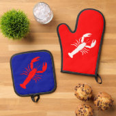 ロブスターレッドホワイト&ブルー7月4日4日 鍋つかみ&鍋敷きセット (トップダウン)