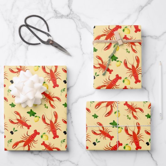 ロブスターレモンオリーブカラフル ラッピングペーパーシート (正面)