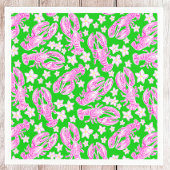 ロブスター名門私立校風の花桃色グリーン模様 スタンダードカクテルナプキン