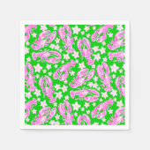 ロブスター名門私立校風の花桃色グリーン模様 スタンダードカクテルナプキン (正面)