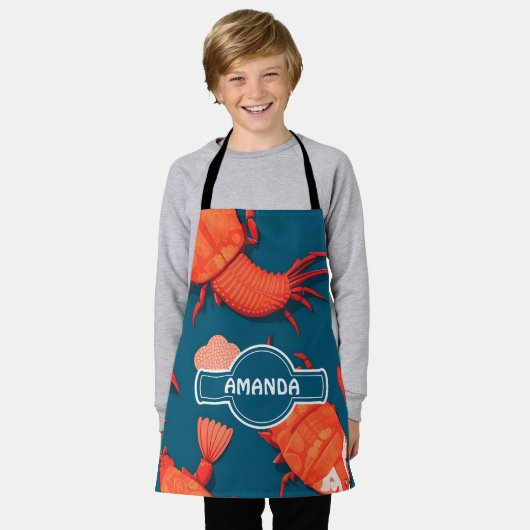 ロブスター幾何カラフルパーソナライズされた模様 エプロン (着用した状態)