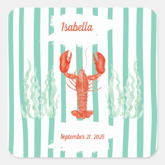 ロブスター沸騰パーティーシール – シーフードお祝い スクエアシール (正面)