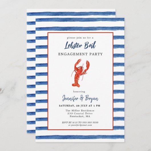 ロブスター沸騰婚約パーティ招待 招待状 (正面/裏面)