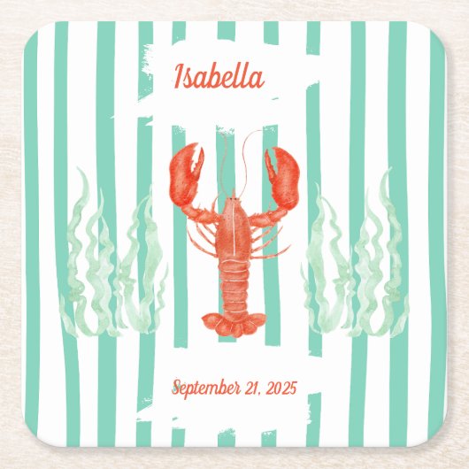 ロブスター沸騰紙コースター – シーフードパーティーデコール スクエアペーパーコースター (正面)