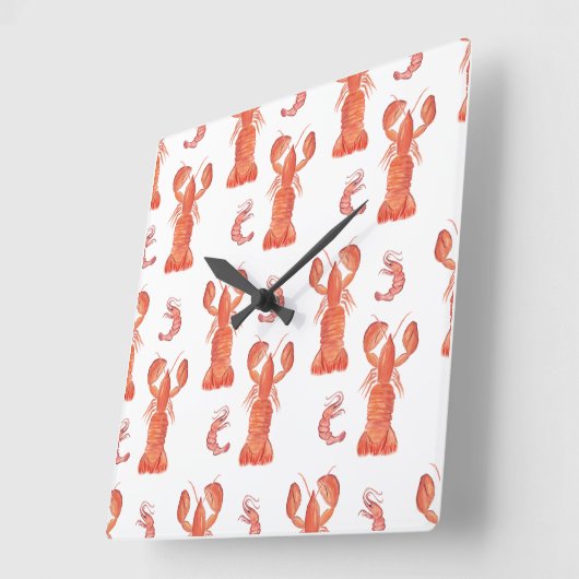 ロブスター甲殻類の水色パタ絵を描ーン スクエア壁時計 (傾斜)