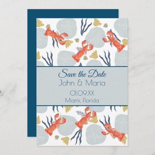 ロブスター甲殻類ビーチサンドドルボタニカル 招待状 (正面/裏面)