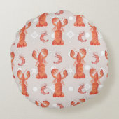 ロブスター甲殻類水彩雪片パターン ラウンドクッション (裏面)