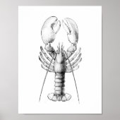 ロブスター白黒ヴィンテージイラストレーション ポスター (正面)