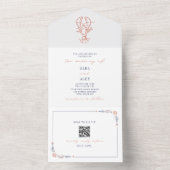 ロブスター素朴ビーチ結婚式レッド&ブルーQR RSVP オールインワン招待状 (内側)