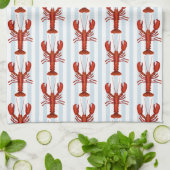 ロブスター絵を描ズ航海のブルーストライプ沿岸 キッチンタオル (折り畳み)