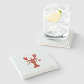 ロブスター絵を描ズ航海のブルーストライプ沿岸 ストーンコースター (横)