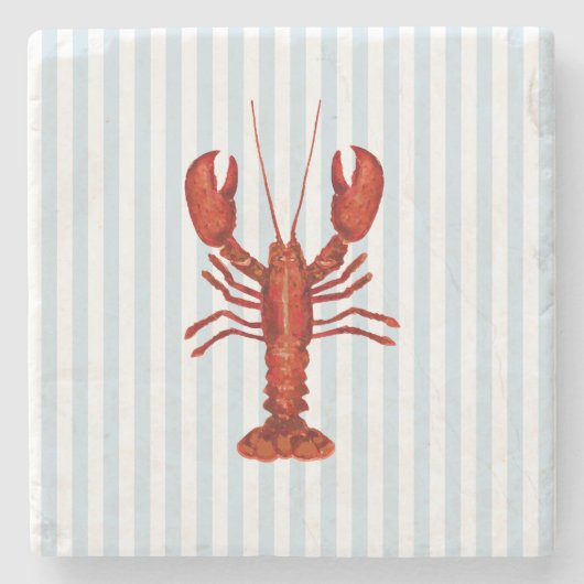 ロブスター絵を描ズ航海のブルーストライプ沿岸 ストーンコースター (正面)