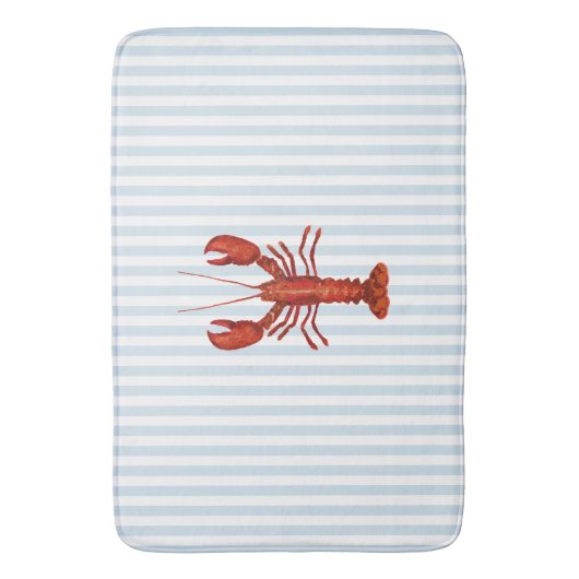 ロブスター絵を描ズ航海のブルーストライプ沿岸 バスマット (正面縦)
