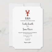 ロブスター航海のス結婚モノグラムブルーストライプ 招待状 (正面)