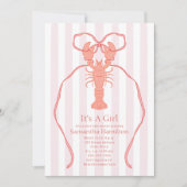 ロブスター航海のピンクボウ女の子の赤ちゃんシャワー 招待状 (正面)
