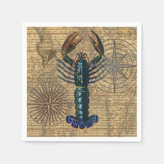 ロブスター貝類シーフードメインクラシック海 スタンダードカクテルナプキン (正面)