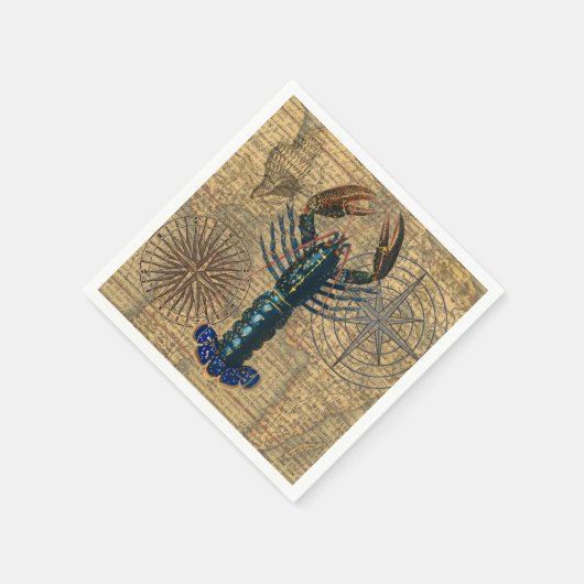 ロブスター貝類シーフードメインクラシック海 スタンダードカクテルナプキン (角)