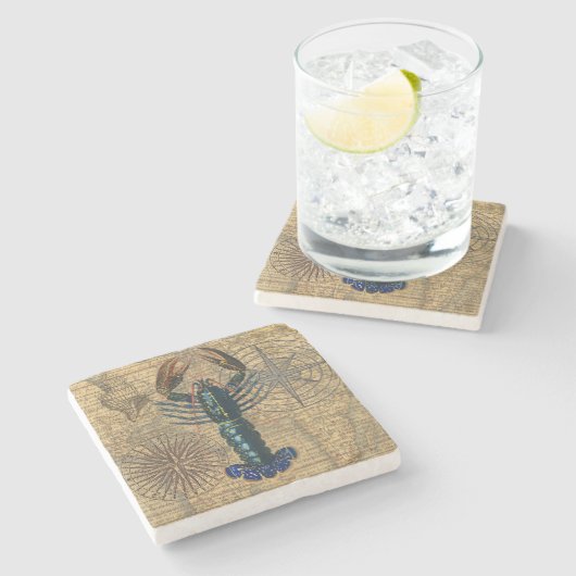 ロブスター貝類シーフードメインクラシック海 ストーンコースター (横)