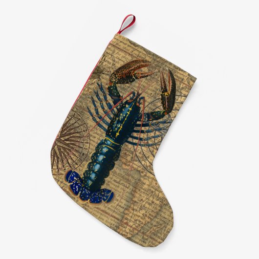 ロブスター貝類シーフードメインクラシック海 スモールクリスマスストッキング (正面 (吊り時))