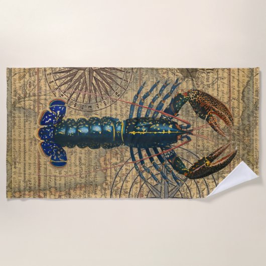 ロブスター貝類シーフードメインクラシック海 ビーチタオル (正面)