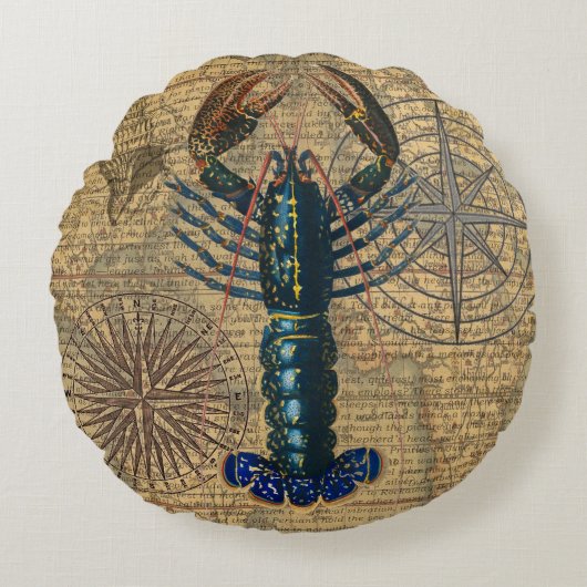 ロブスター貝類シーフードメインクラシック海 ラウンドクッション (正面)