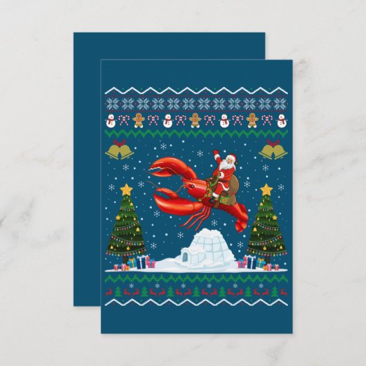 ロブスター醜いクリスマスギフトサンタライディングロブスターキリスト サンキューカード (正面/裏面)